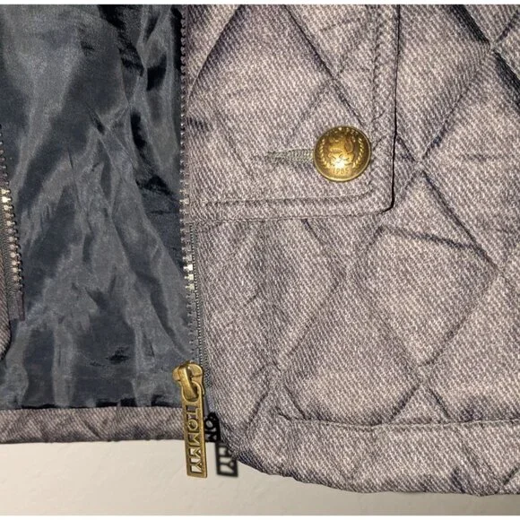 Tommy Hilfiger Womens Medium Quilted Jacket Gold Snap Buttons Zipper Gray - Picture 13 of 16